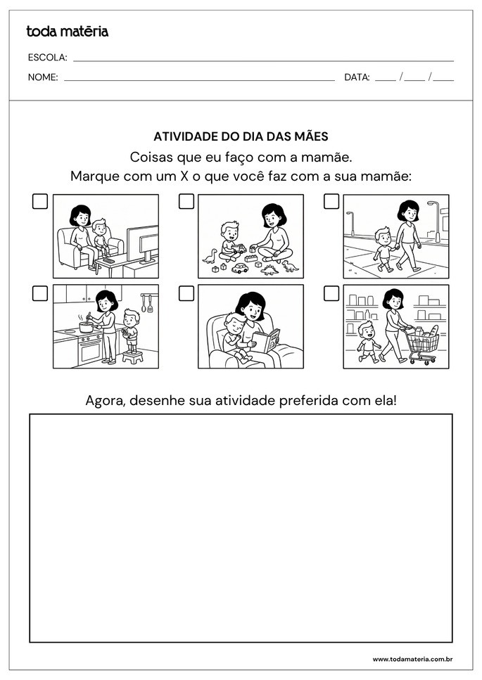 Atividade do dia das m&atilde;es para educa&ccedil;&atilde;o infantil_selecionar e desenhar atividades feitas com a m&atilde;e