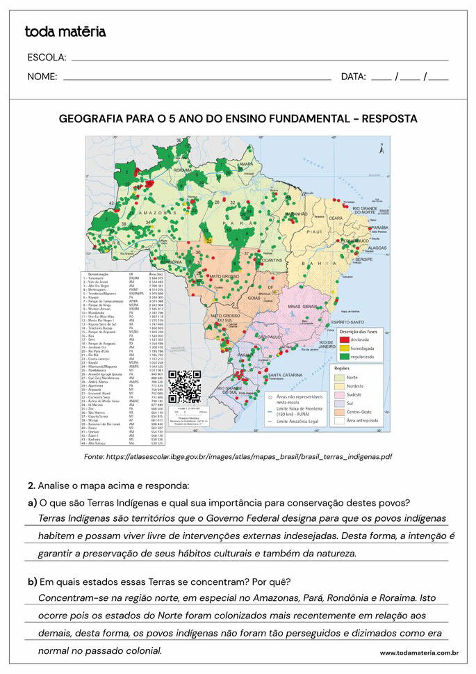 Atividade Geografia 5 ano 2.2 - gabarito