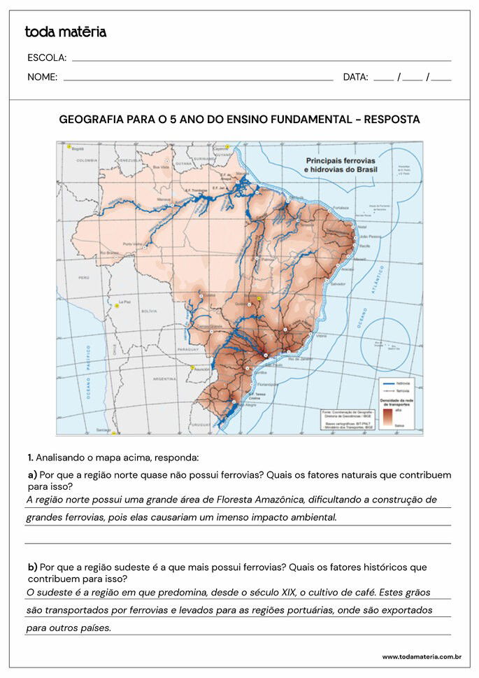 Atividade Geografia 5 ano 5.1 - gabarito