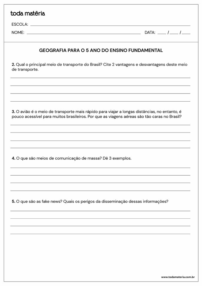 Atividade Geografia 5º ano 5.2