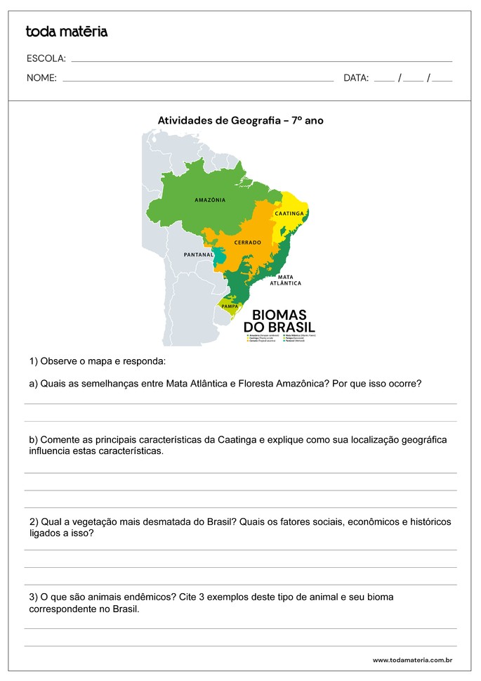 Atividades de Geografia para o 7°ano do Ensino Fundamental (com ...