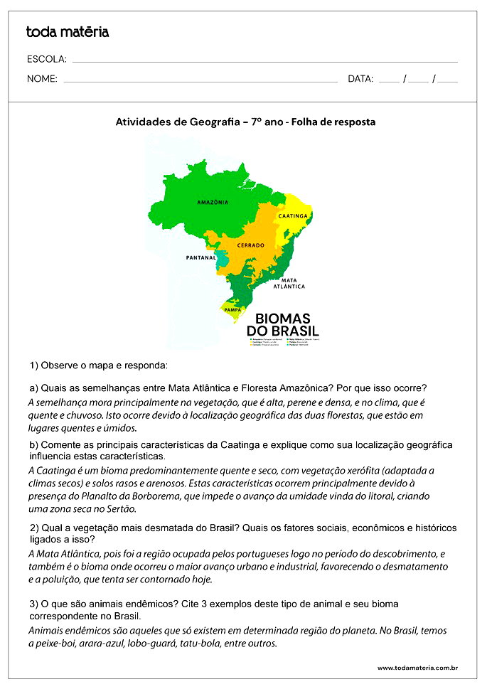 Atividades de Geografia para o 7°ano do Ensino Fundamental (com ...