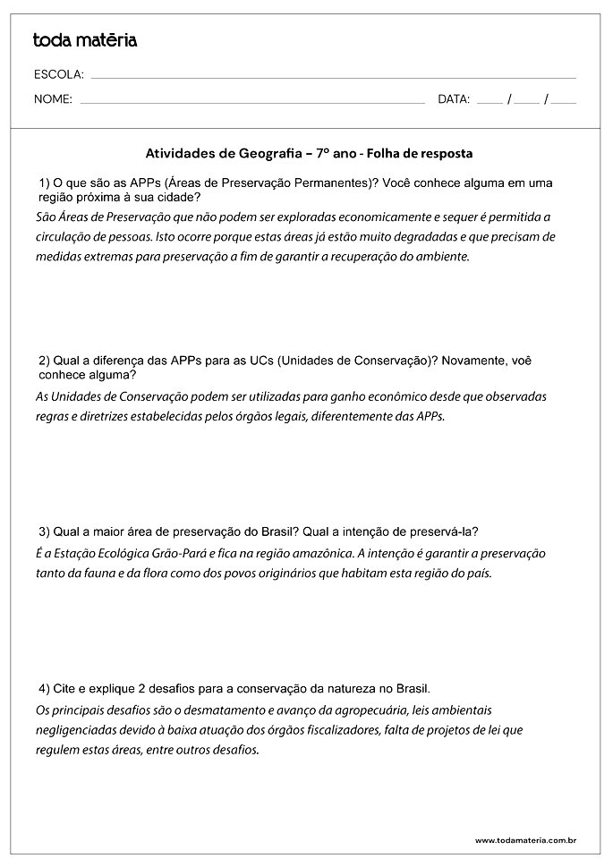Atividades de Geografia para o 7°ano do Ensino Fundamental (com ...