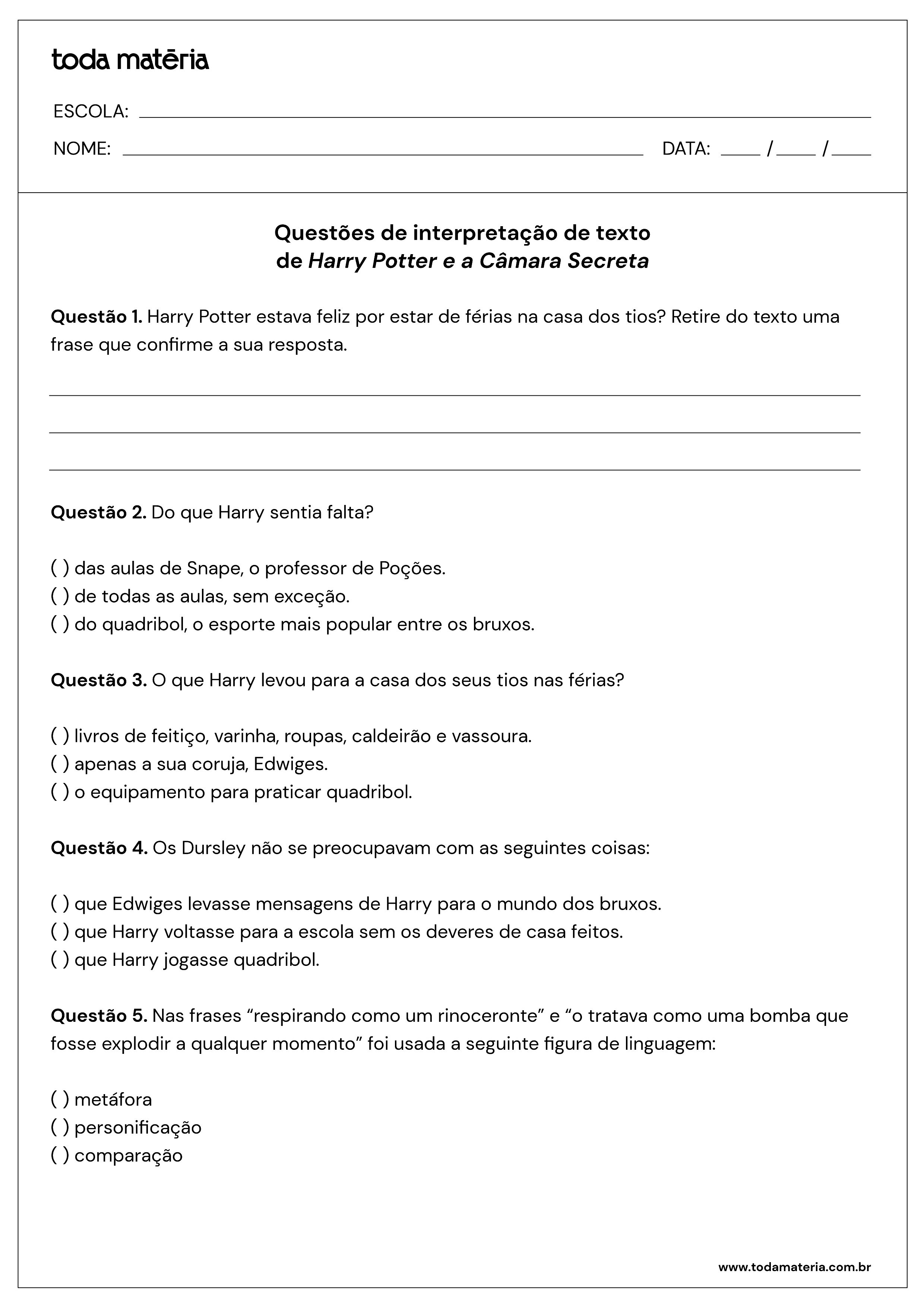 Plano de aula - 6o ano - Interpretação de texto