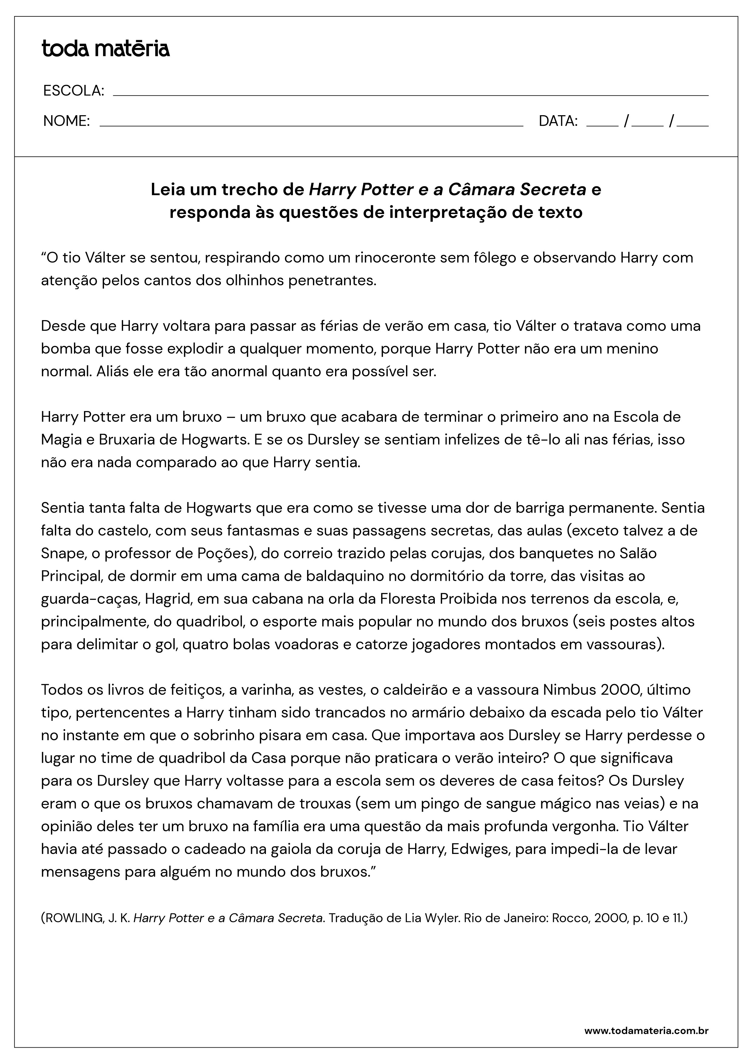 Atividade de interpretação de texto do Harry Potter_texto