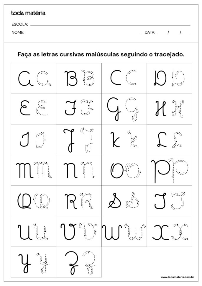 Letra Cursiva: Atividades De Caligrafia Para Crianças - Toda Matéria