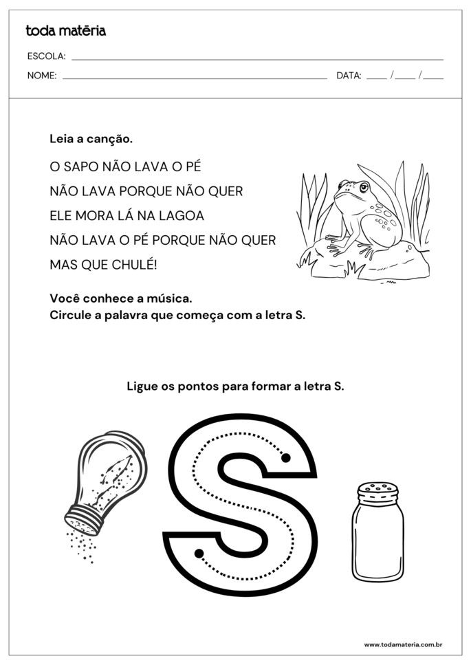 atividade-letra-s- com música do sapo