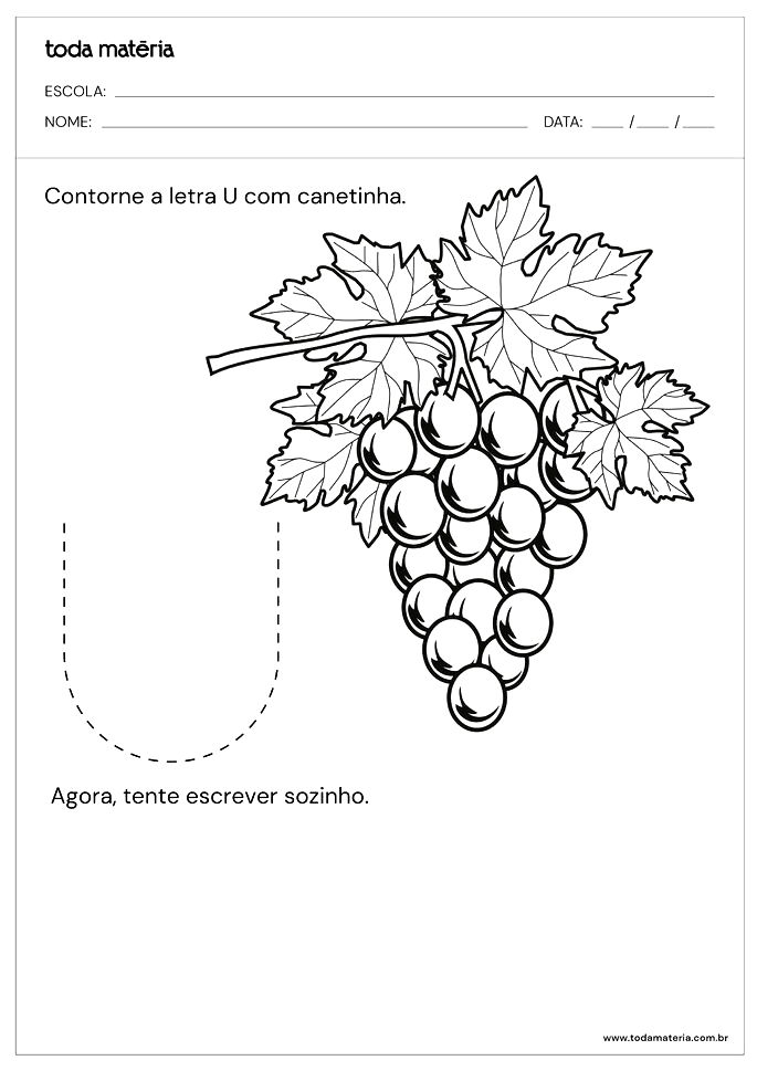 ATIVIDADE DE ALFABETIZAÇÃO - EDUCAÇÃO INFANTIL - LETRA U  Atividades letra  e, Atividade letra u, Atividades pedagogicas