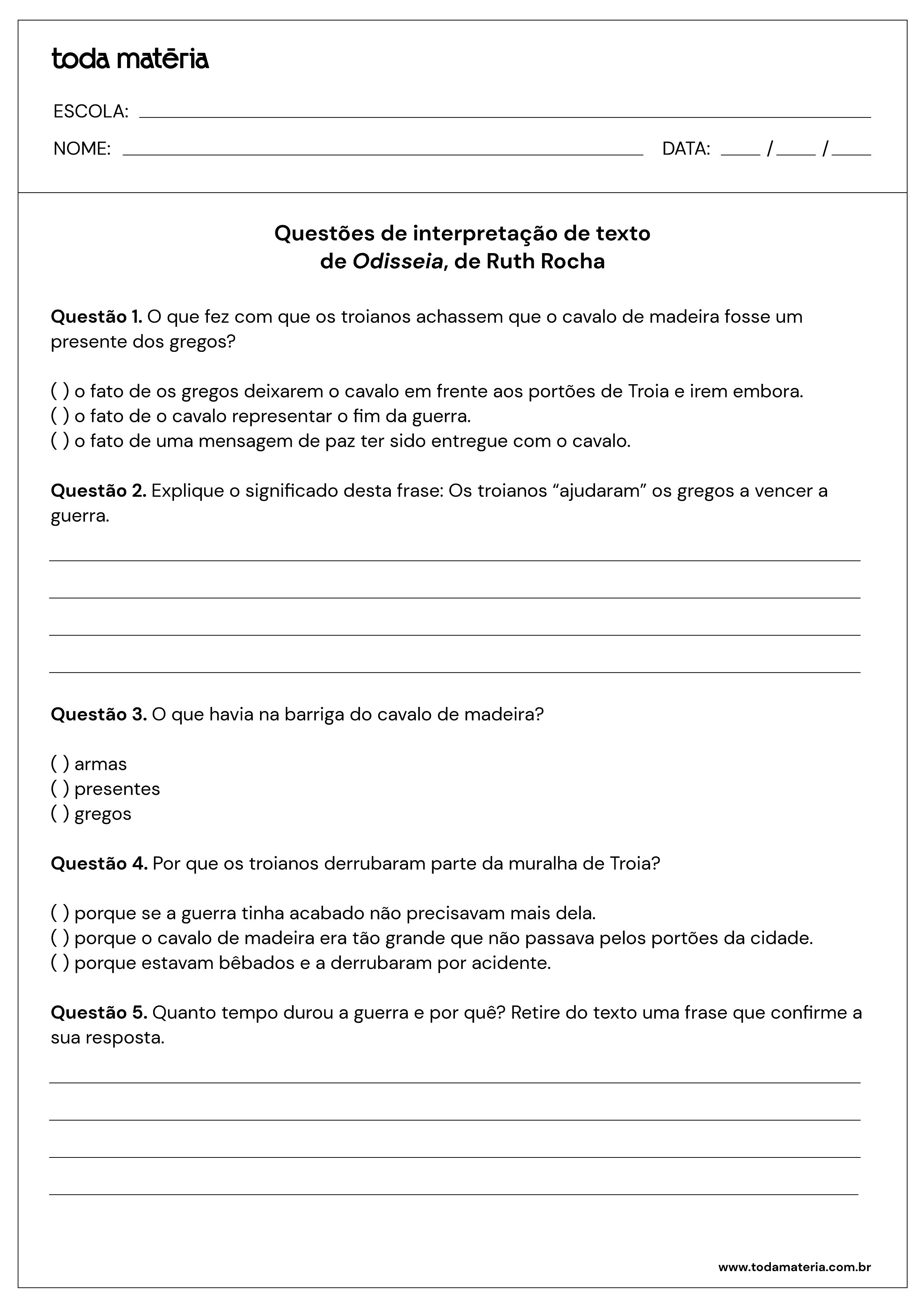 Cavalo de Tróia - Texto e Exercícios