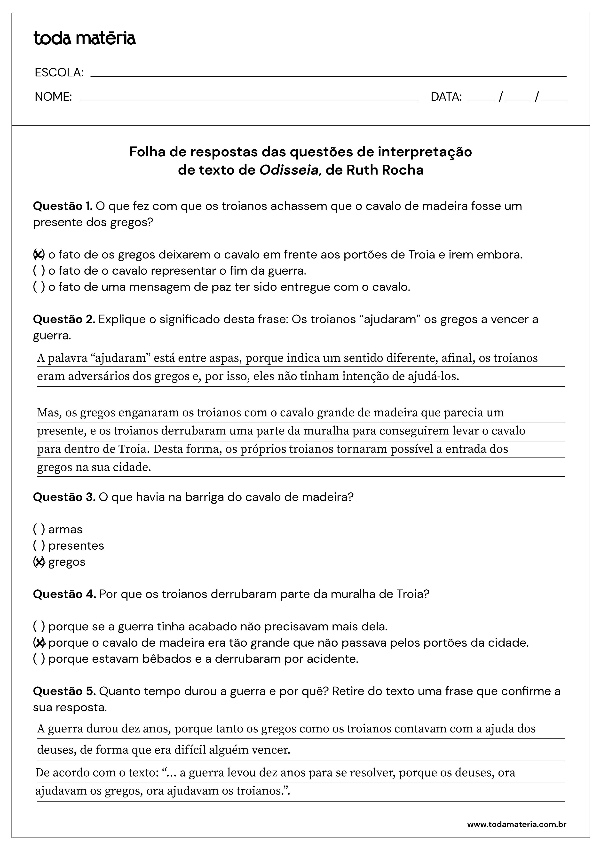 Cavalo de Tróia - Texto e Exercícios