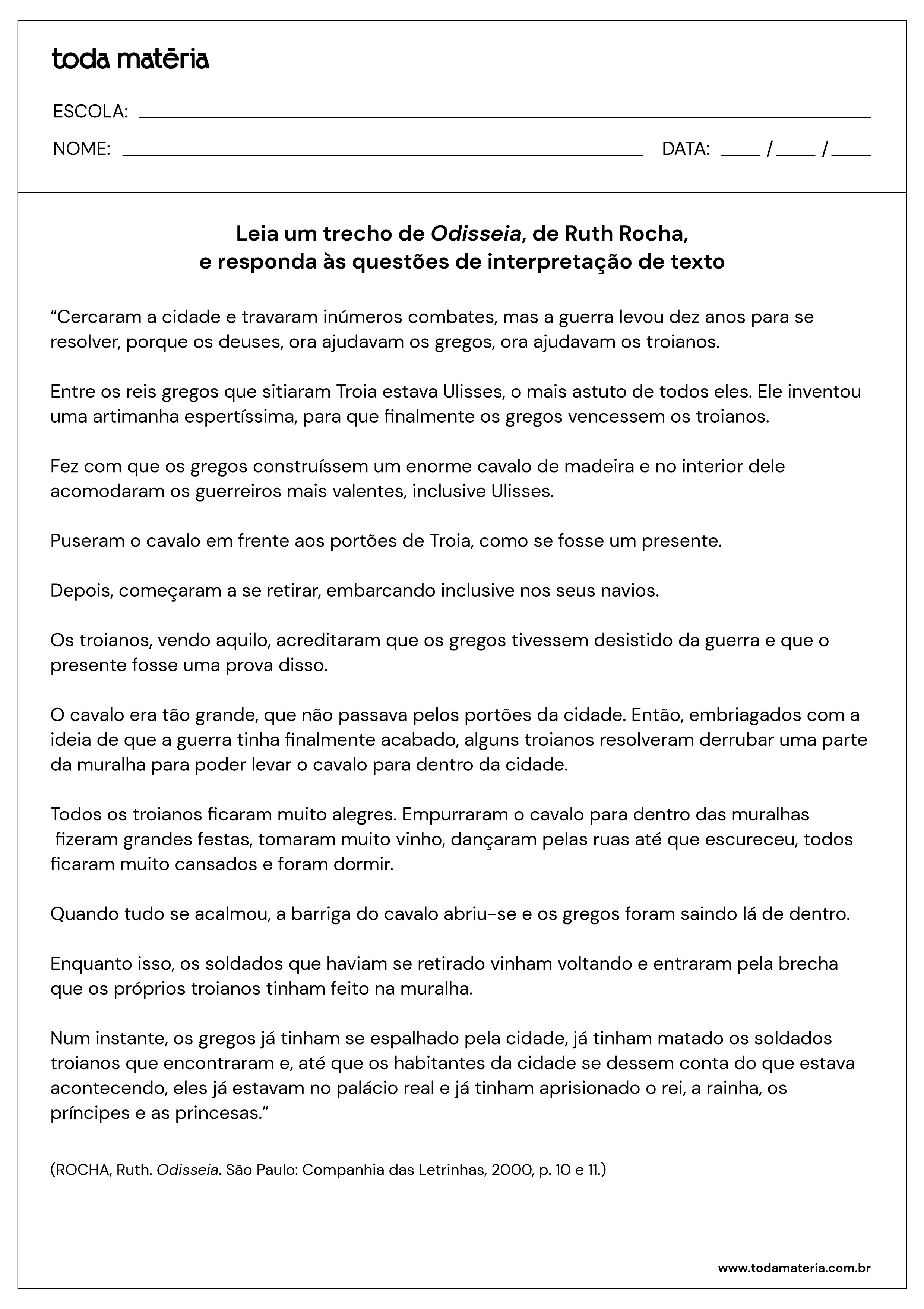 atividades de interpretação de texto para º ano com respostas Toda Matéria