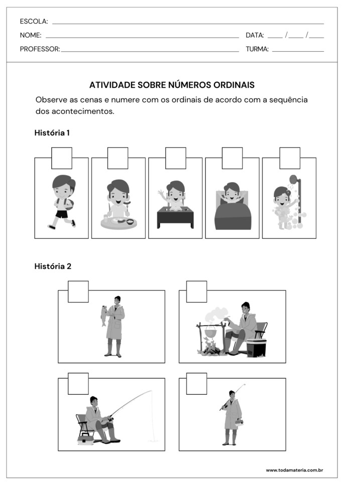 atividade ordene histórias com números ordinais