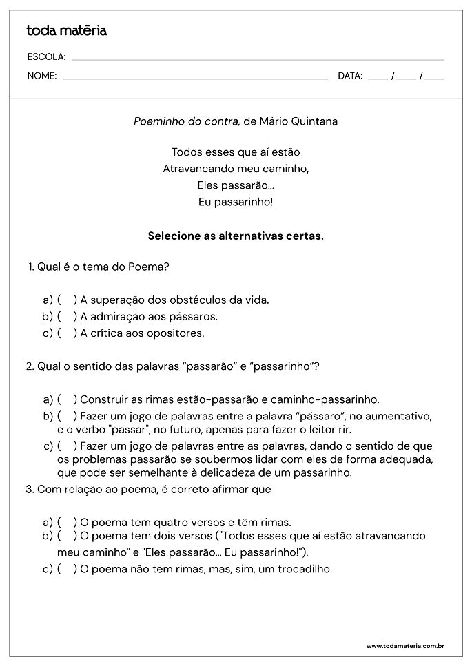 Atividades de interpretação de texto para 7º ano (com gabarito) - Toda  Matéria