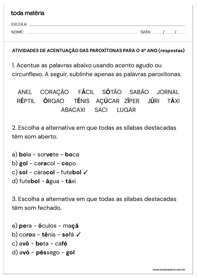 atividades acentuacao paroxitonas 4 ano_respostas