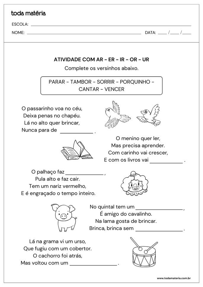 atividades-com-ar-er-ir-or-ur-complete as rimas