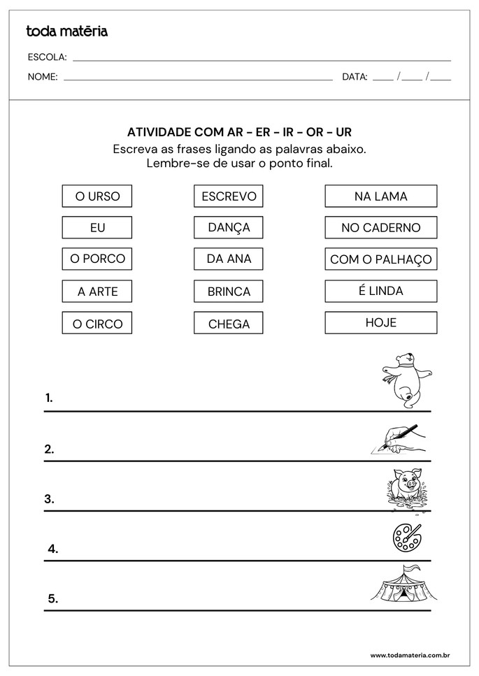 atividades-com-ar-er-ir-or-ur-ligue e escreva as frases