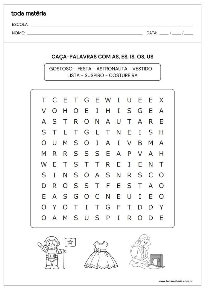 caça-palavras com as es is os us