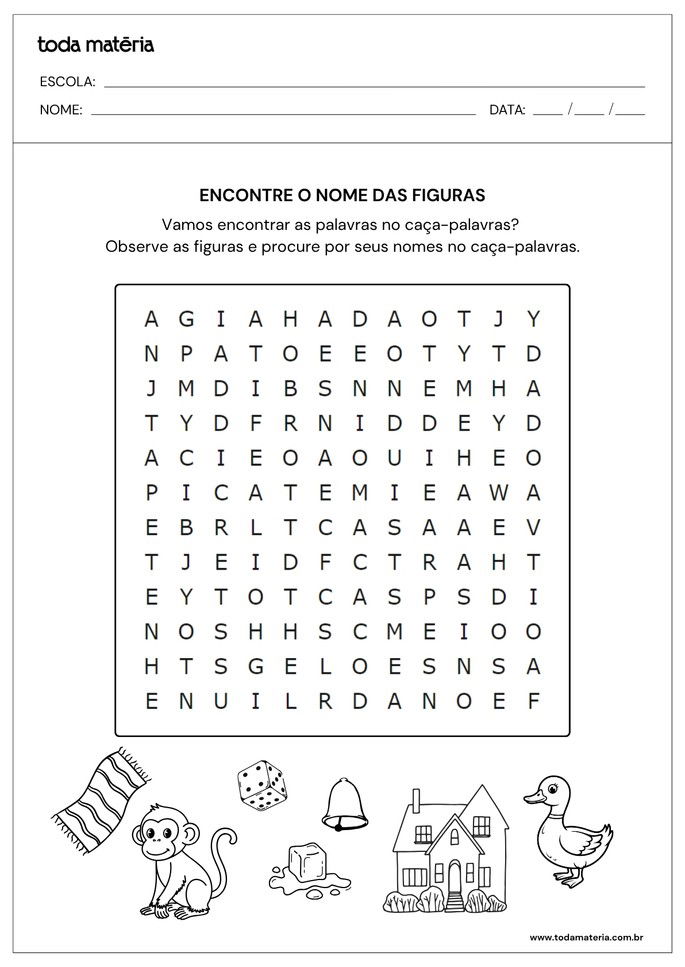 Caça-palavras para alfabetizar