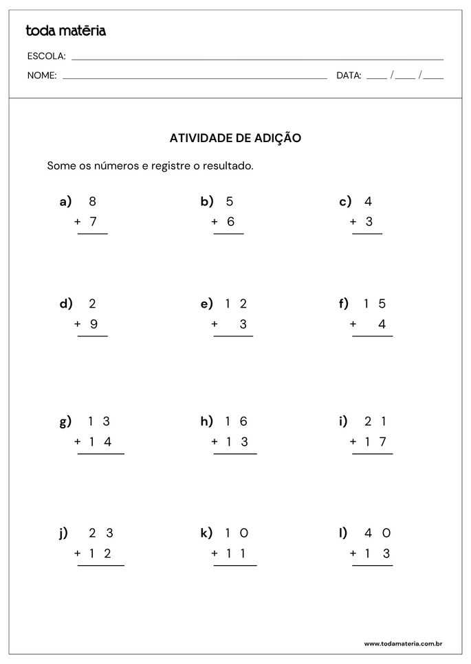 Atividade de soma 1 ano