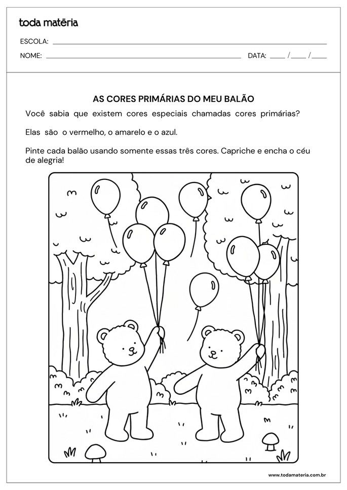 desenho para colorir com cores primárias para educação infantil