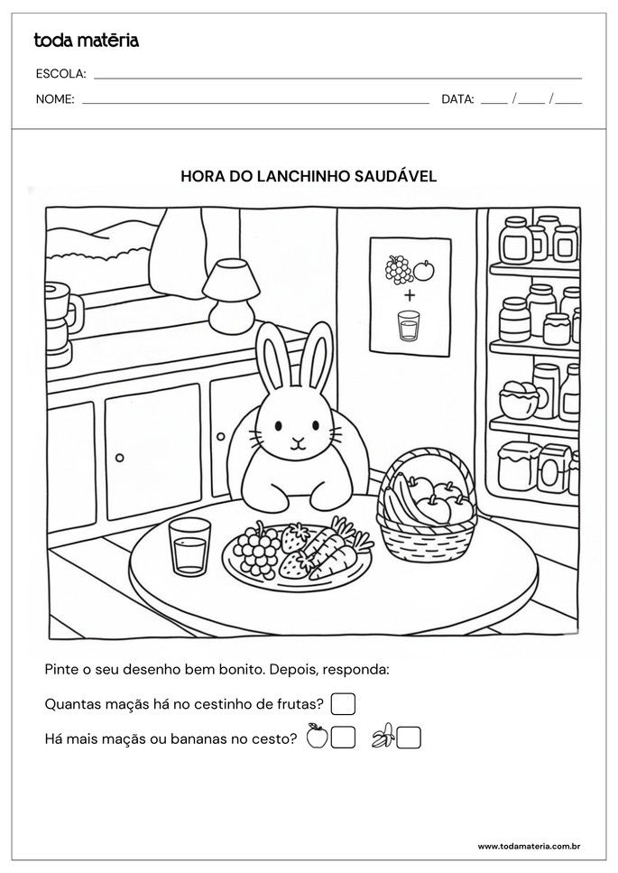 desenho para colorir lanchinho saudável para educação infantil