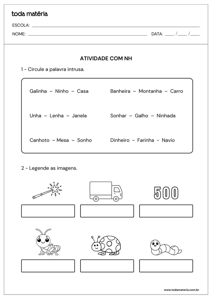 atividades-com-nh-palavra intrusa e legende imagens