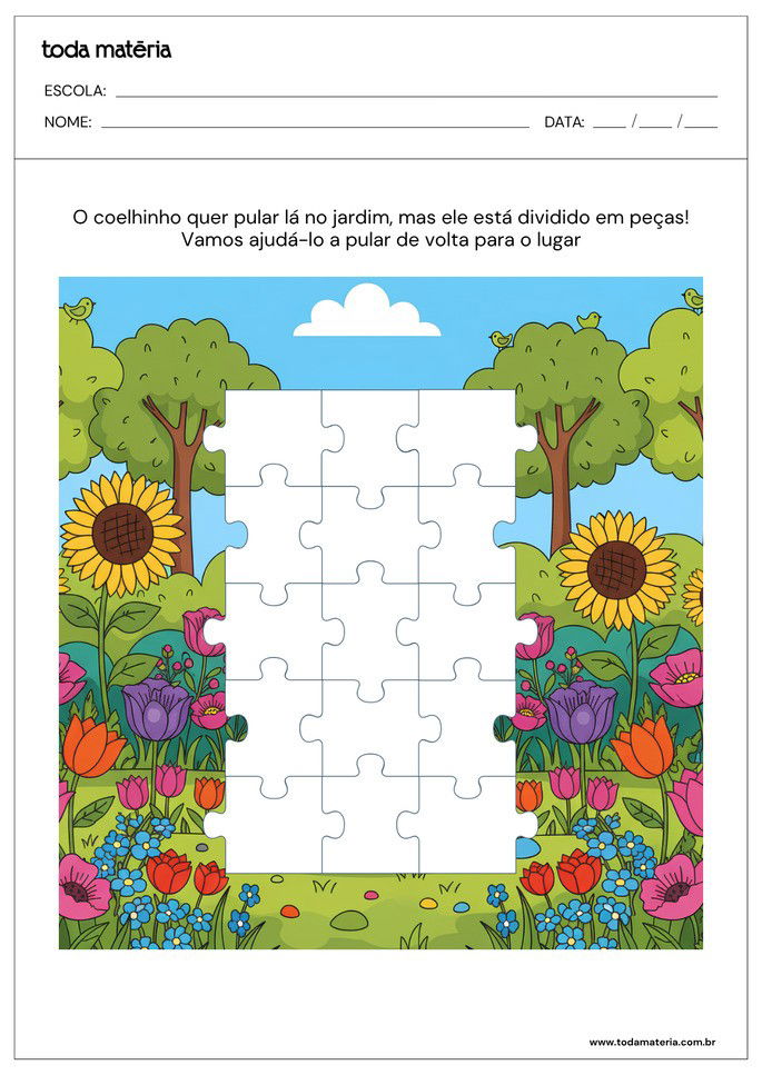 Atividade de quebra-cabeça para educação infantil de coelhinho_cenário