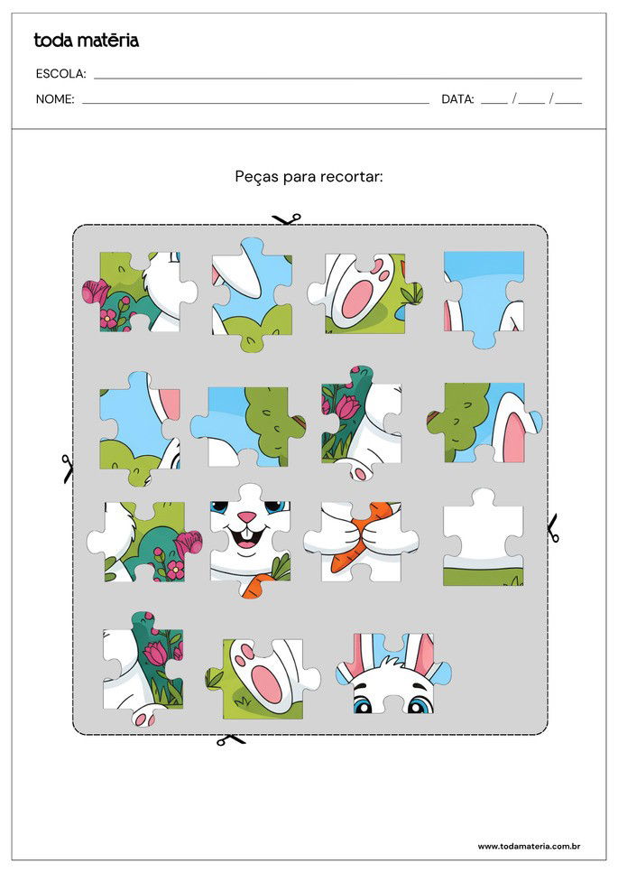 Atividade de quebra-cabeça para educação infantil de coelhinho_peças