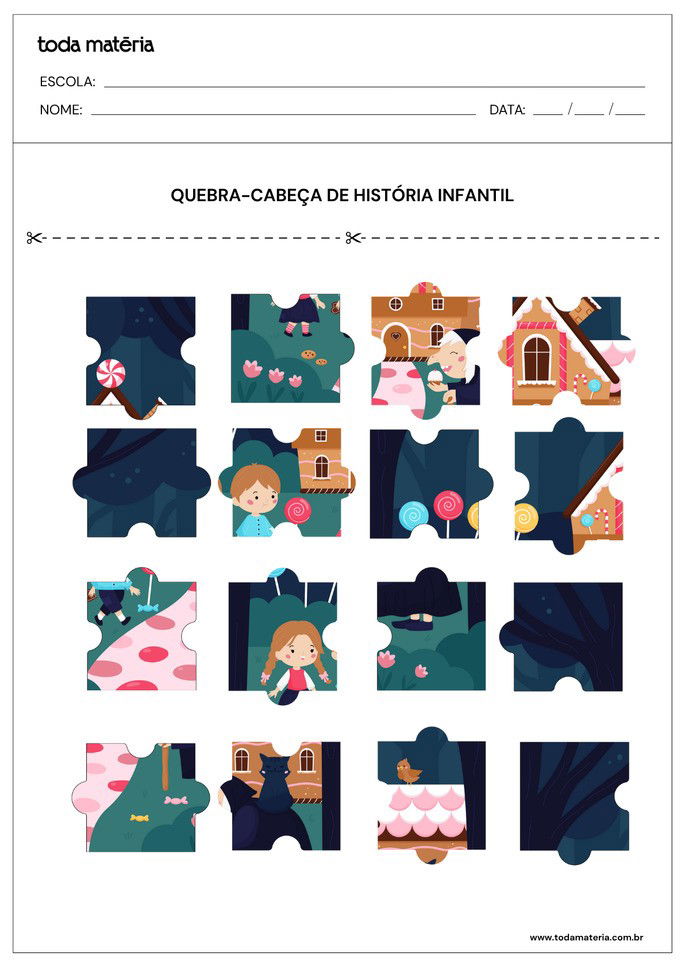 Atividade de quebra-cabeça para educação infantil de história infantil
