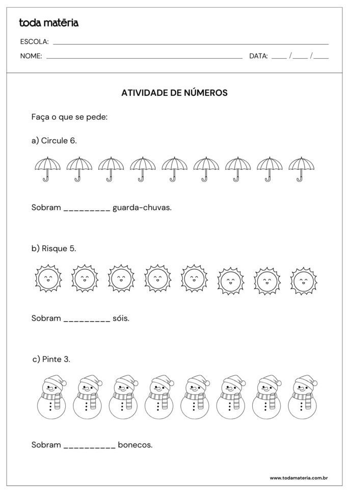 Folha 4 atividades números 1 ao 10