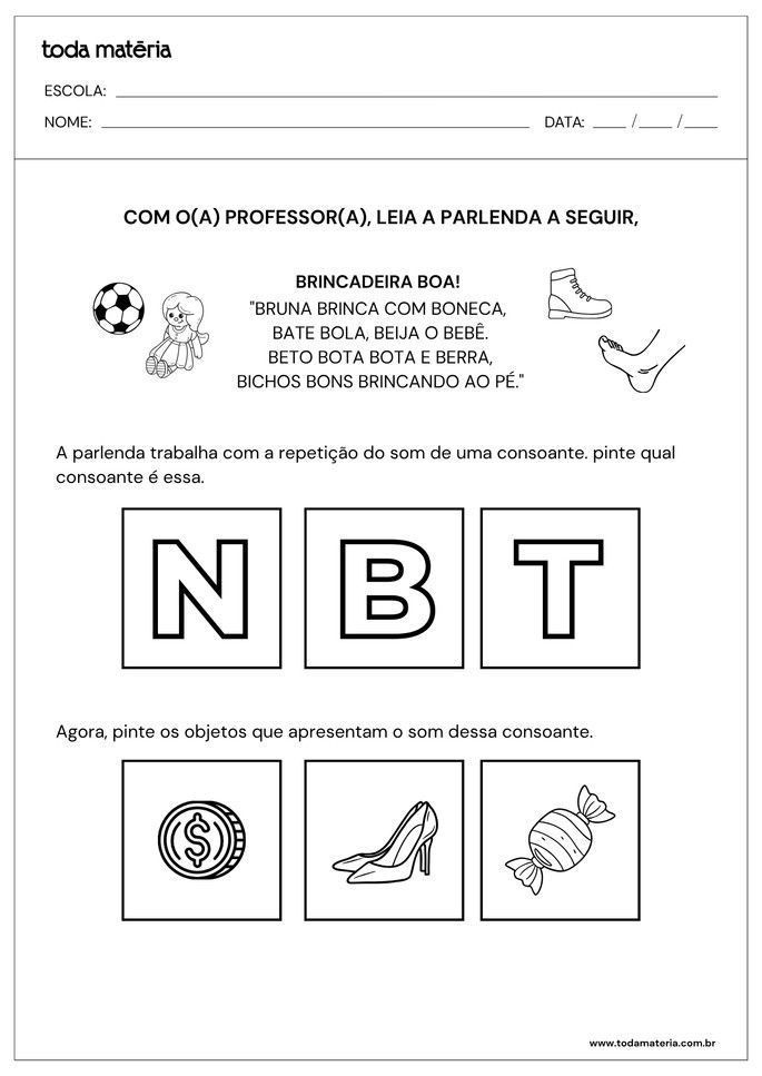 atividade de aliteração com parlenda para educação infantil