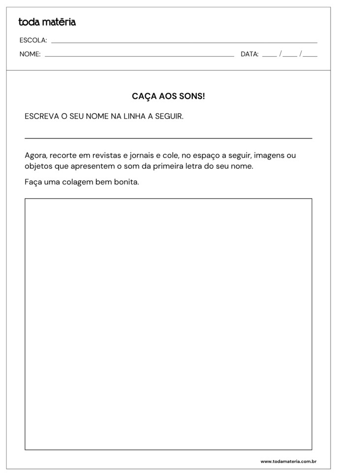 atividade de aliteração com som da primeira letra do nome da criança para educação infantil