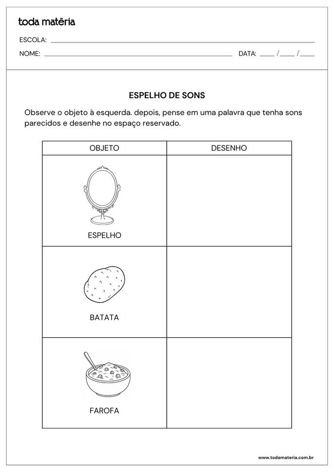 atividade de aliteração de espelho de sons para educação infantil