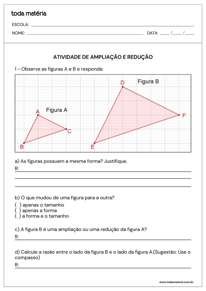 atividade de amplia&ccedil;&atilde;o e redu&ccedil;&atilde;o de figuras com perguntas abertas e de m&uacute;ltipla escolha