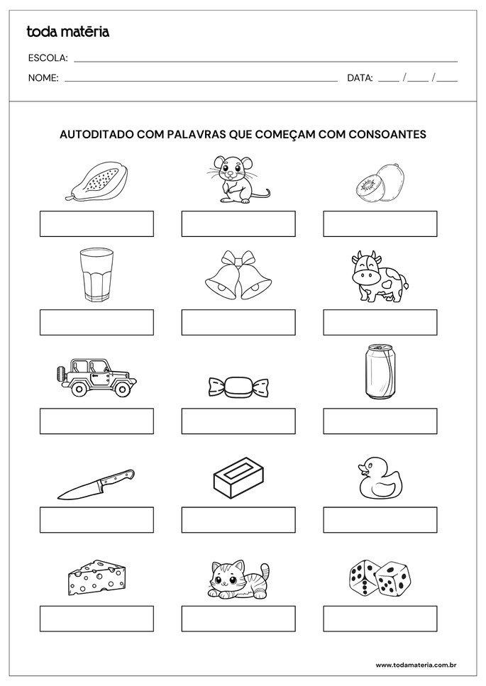 atividade de autoditado para 1 ano com palavras que começam com consoantes
