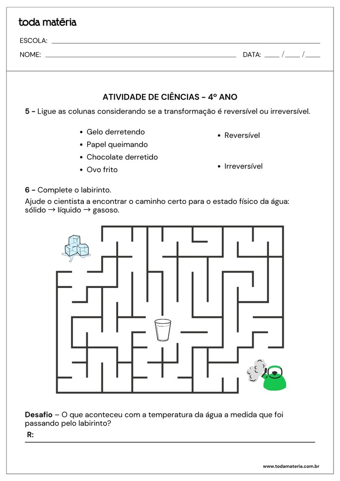 atividade de ligue e labirinto de ciências para 4º ano
