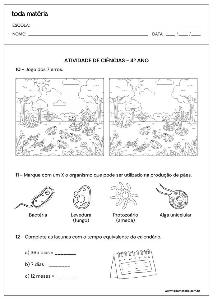 jogo dos 7 erros, identifique e complete de ciências para 4º ano