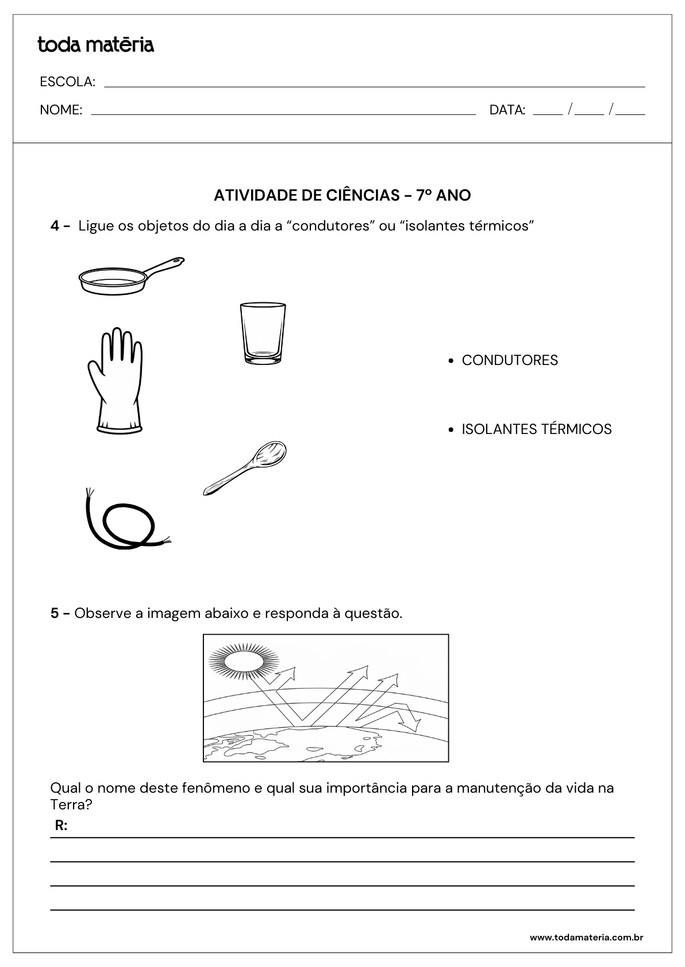Atividade de ligue e observação de imagem de ciências para 7º ano