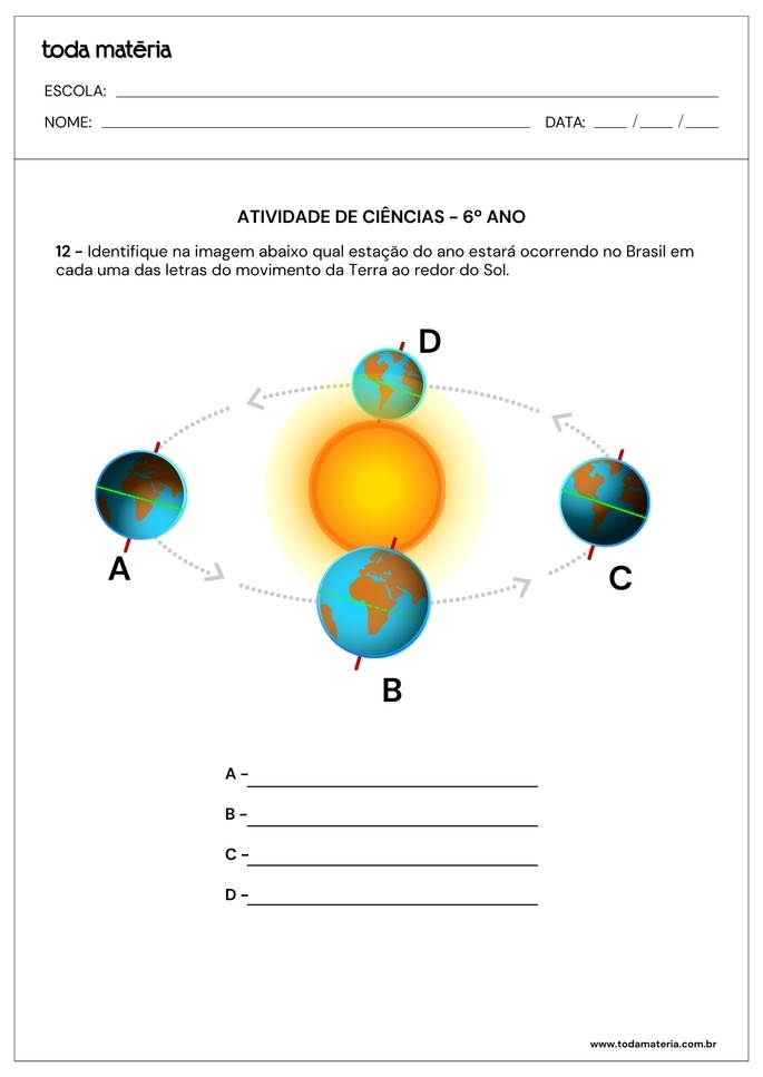 atividade de identificação das estações em imagem para 6º ano