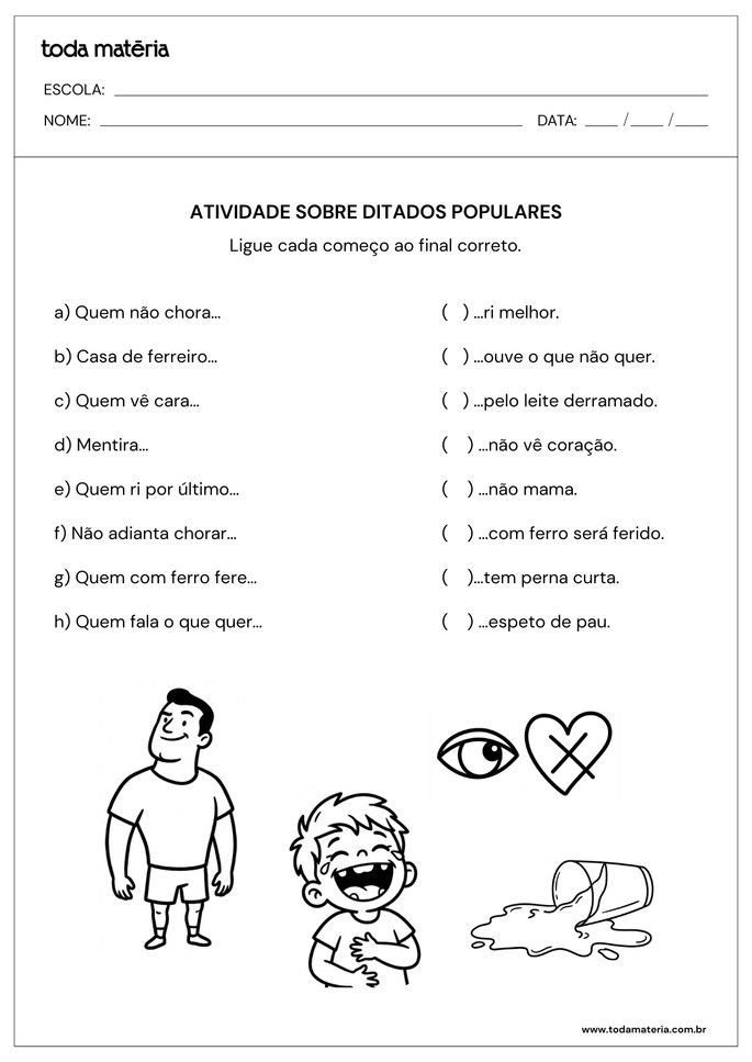 atividade de ligue para completar ditados populares