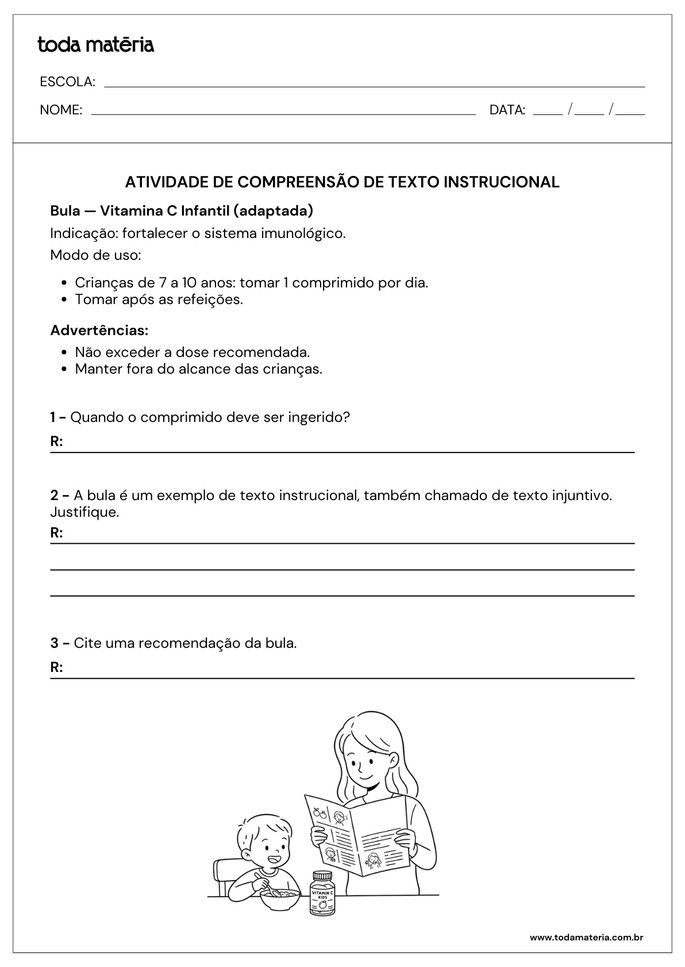 atividades de compreensao de textos instrucionais com bula de remédio