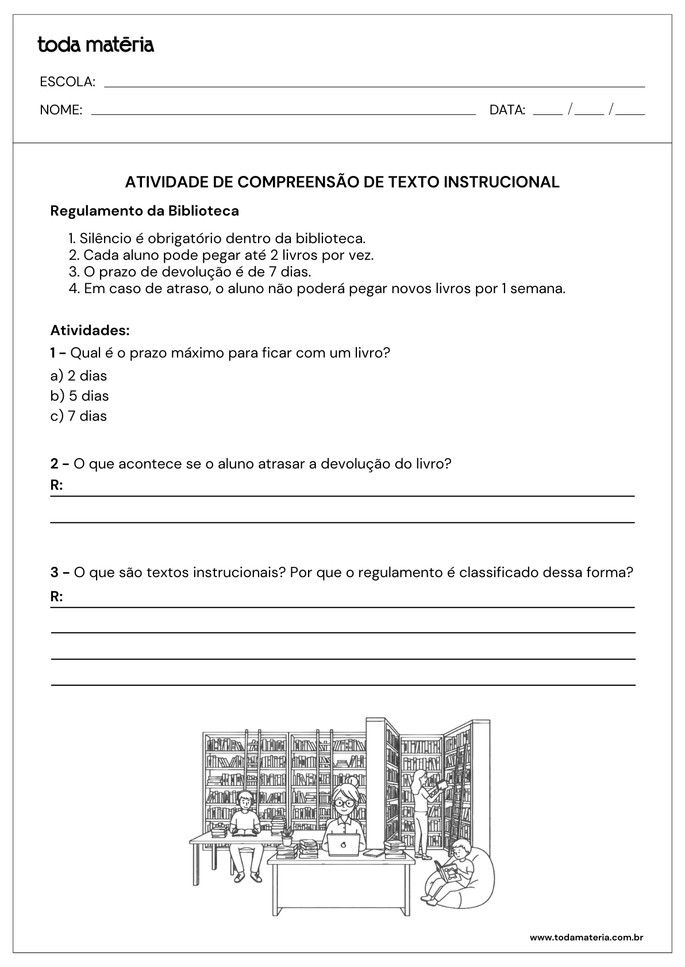 atividades de compreensao de textos instrucionais com regulamento