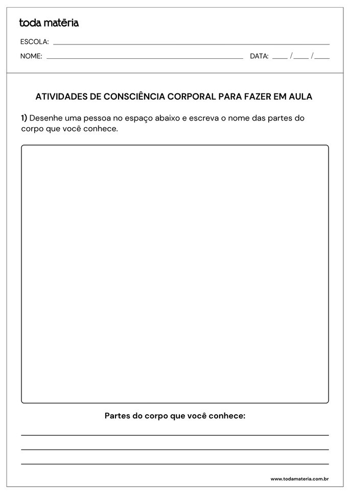 atividade de desenho sobre consci&ecirc;ncia corporal
