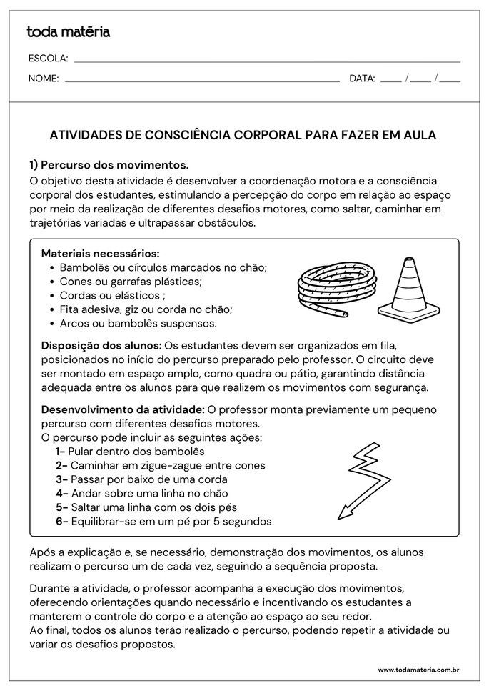 atividade de consci&ecirc;ncia corporal de percurso dos movimentos