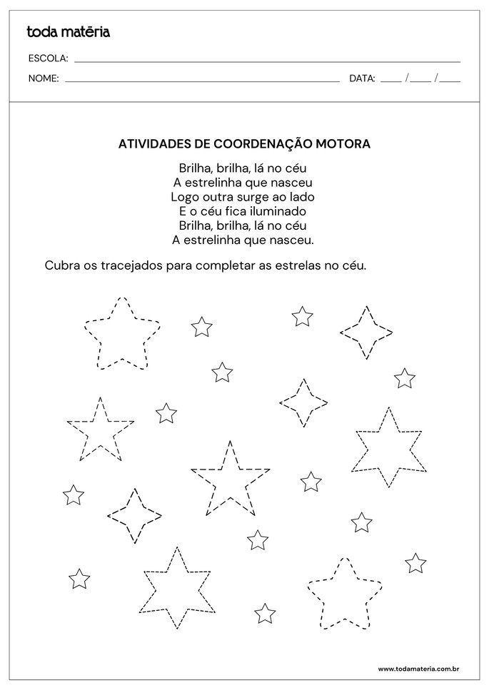 atividade de coordenação motora com estrelinhas