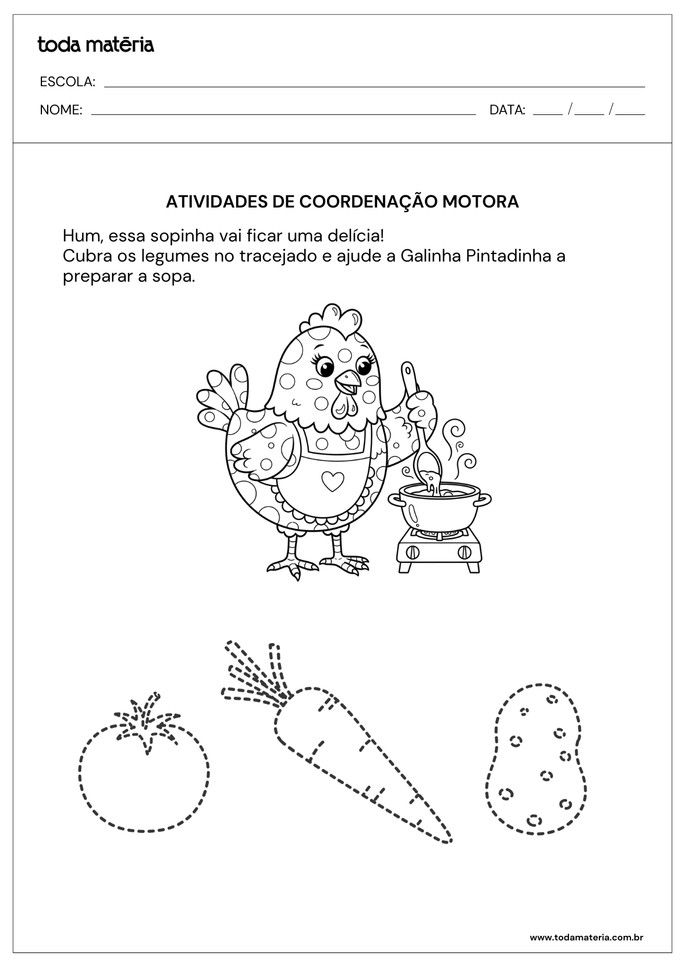 atividade de coordenação motora com galinha pintadinha fazendo sopa de legumes