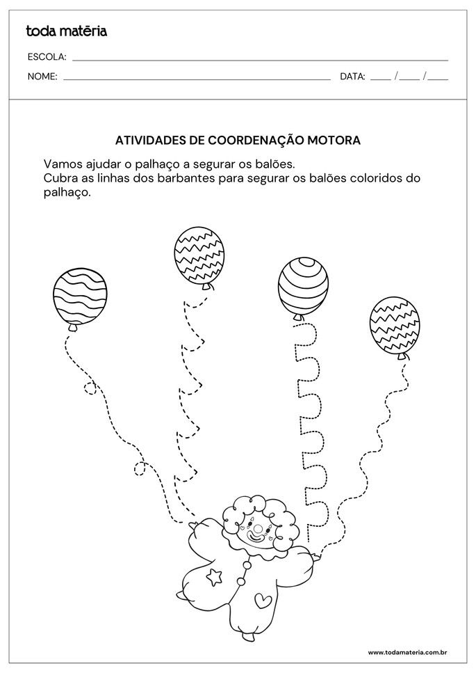 atividade de coordenação motora com palhaço segurando balões