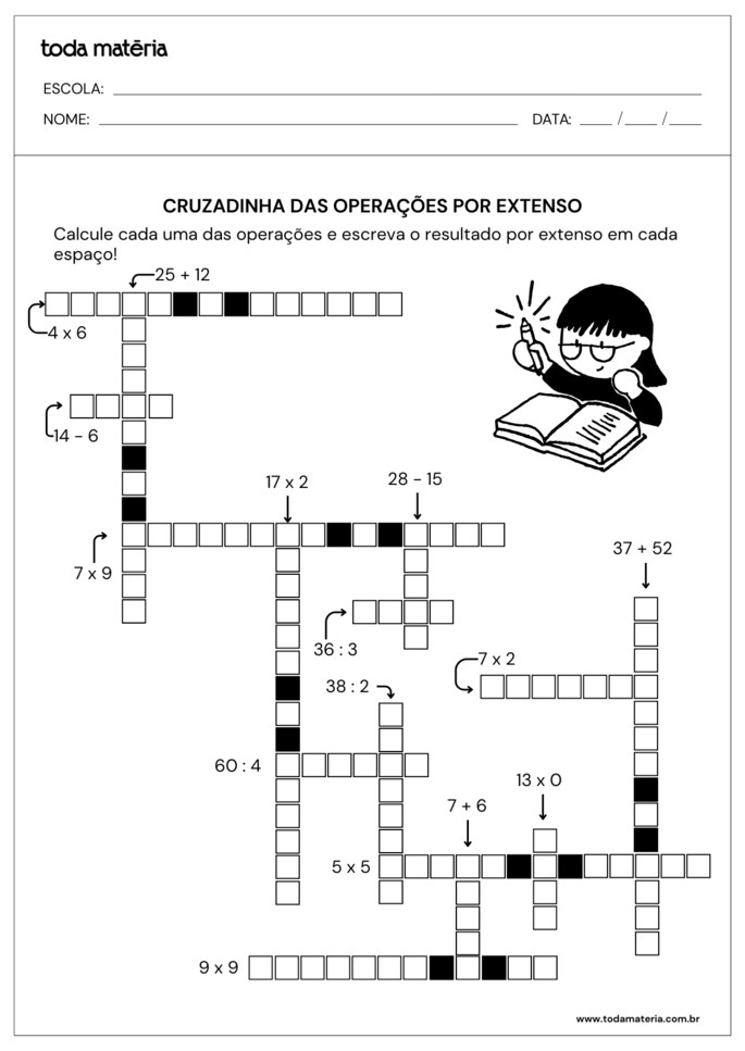 cruzadinha de opera&ccedil;&otilde;es por extenso para 3&ordm; ano do EF