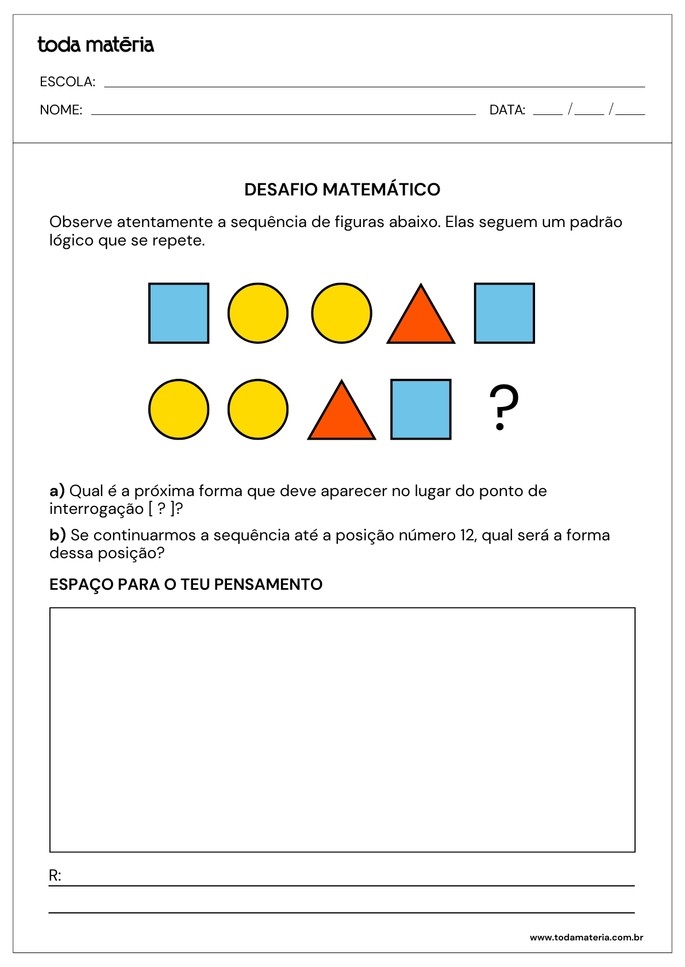 Desafio de Matem&aacute;tica para crian&ccedil;as