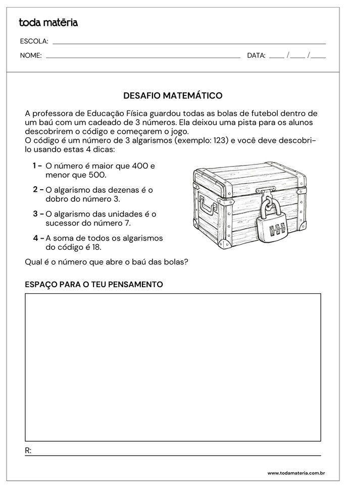 Desafio matem&aacute;tica para crian&ccedil;as